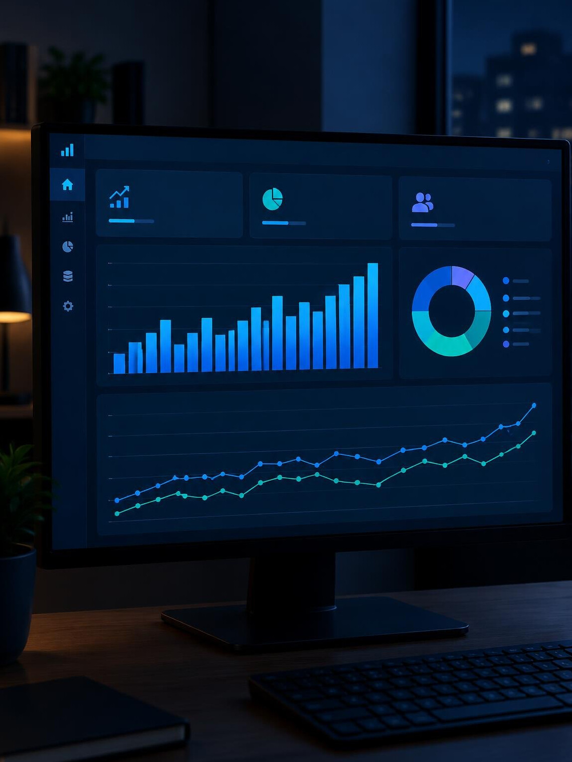 Analytics dashboard with charts on a computer screen